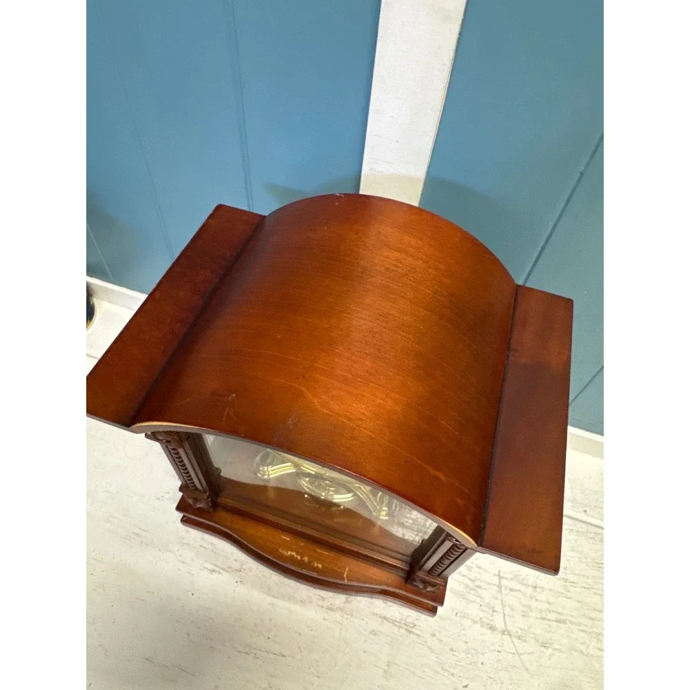 Bulova Wood Mantel Clock B1845 Chadbourne Rotating Pendulum Brown Gold Tone